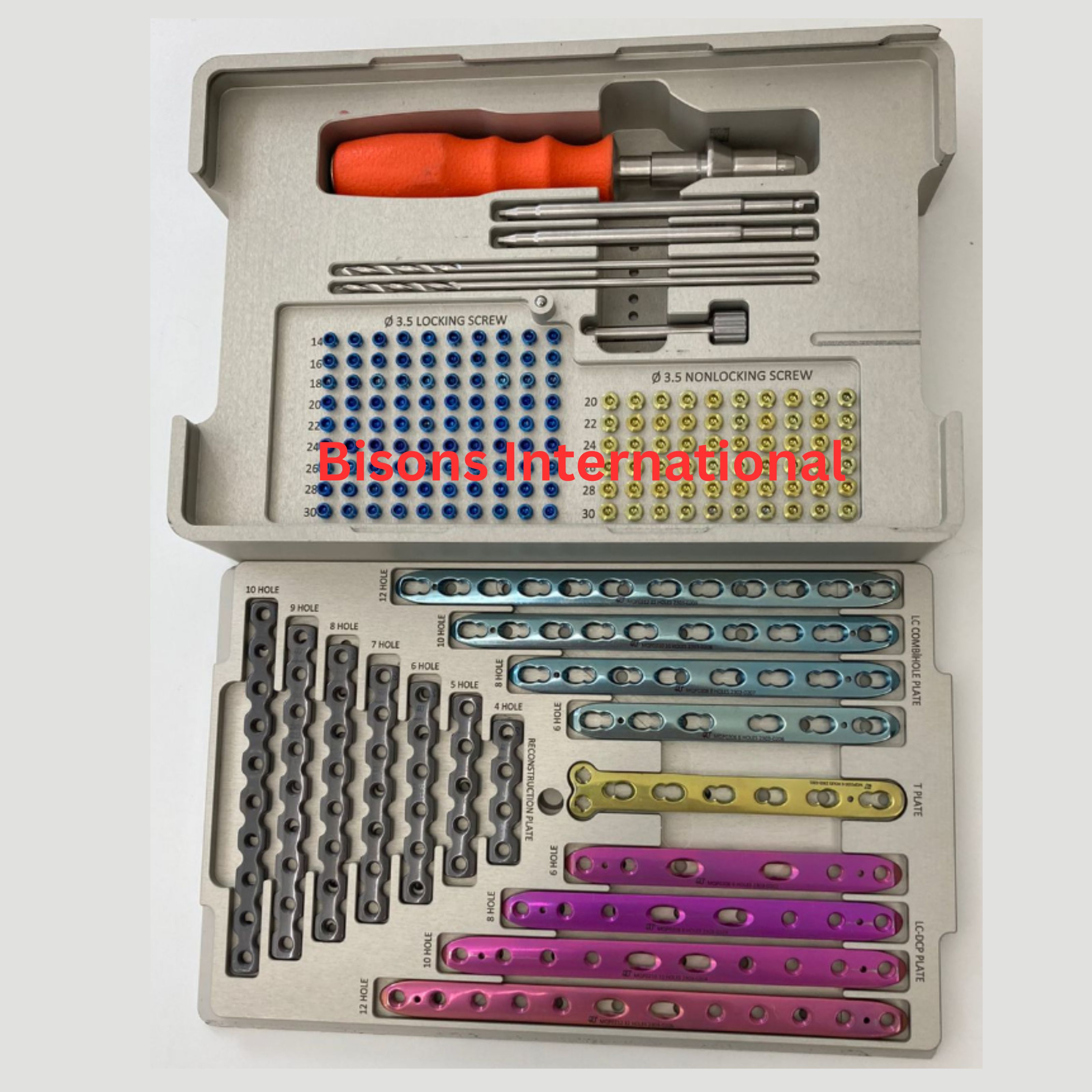 Orthopedic Bone Plate and Screw Fixation System with Surgical Instruments