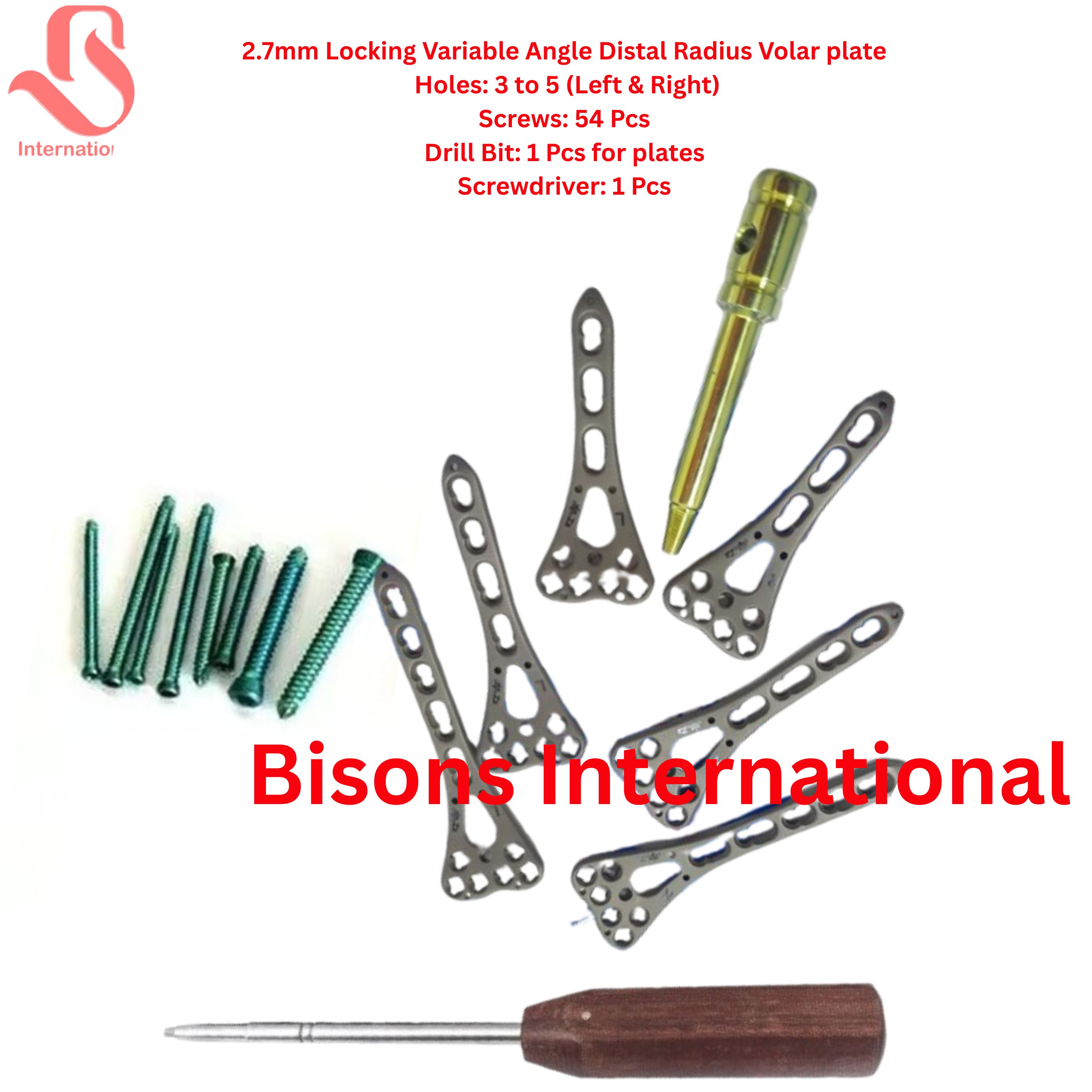 2.7mm Variable Angle Distal Radius Volar Locking Plate Set with Screws