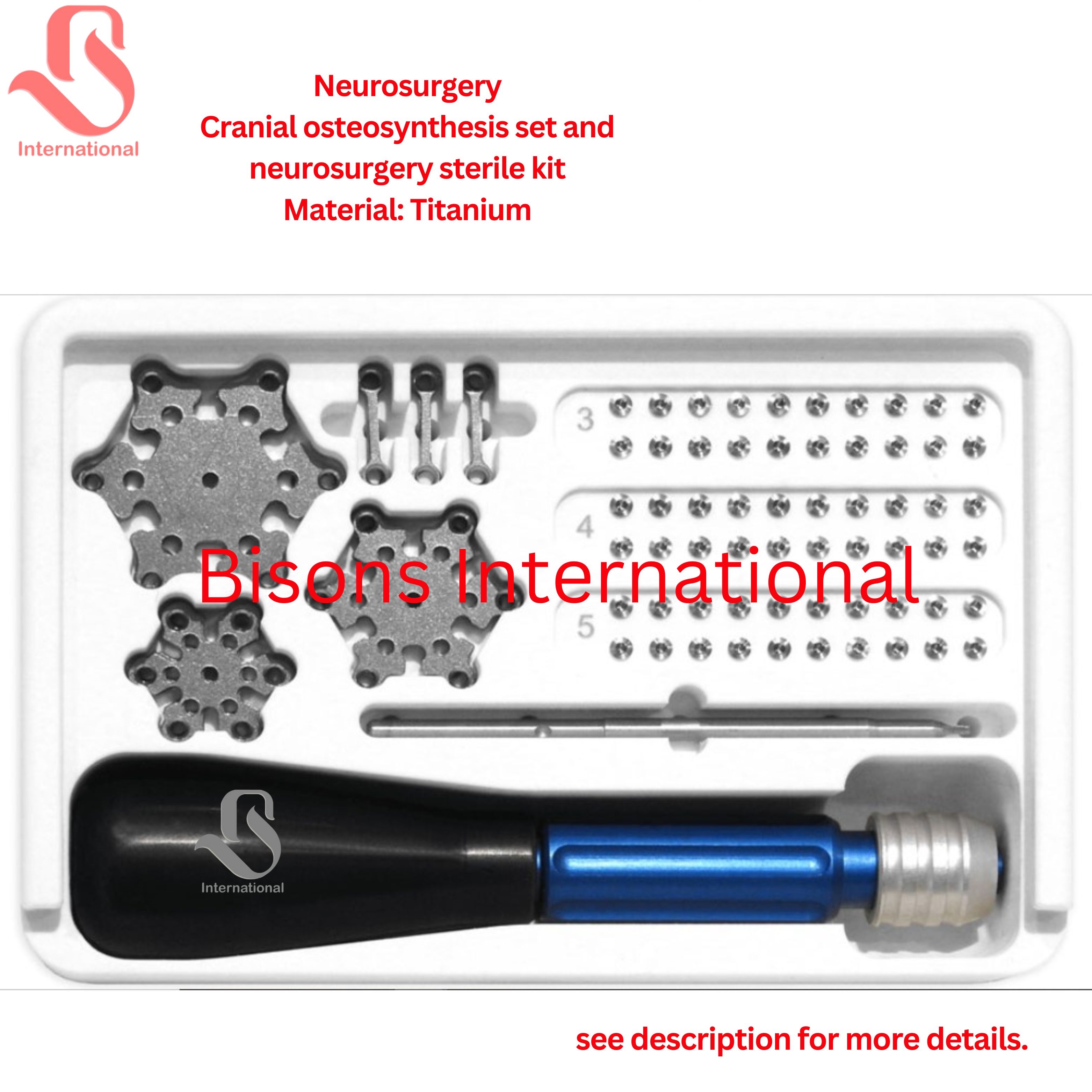 Cranial Osteosynthesis Set with 1.6mm Screws & Titanium Mesh for Neurosurgery