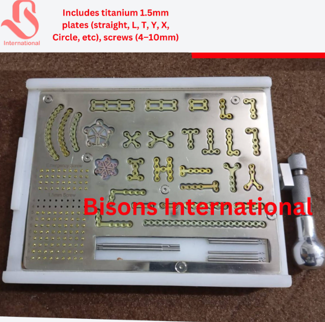 Titanium Craniofacial Mini Plates & Screws Set 1.5mm Fixation System