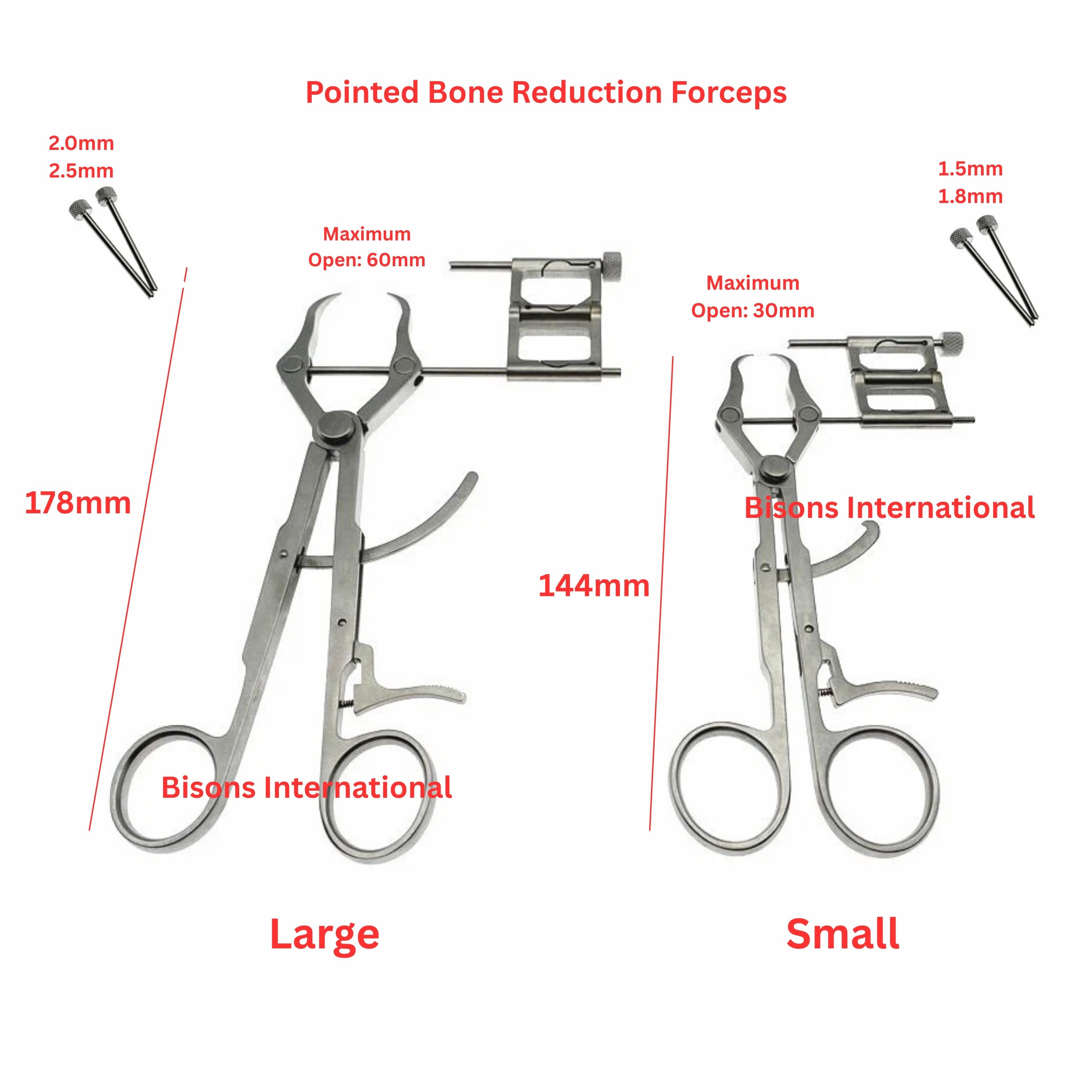 Orthopedic Pointed Bone Reduction Forceps with Aiming Tip & Ratchet Lock